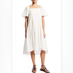 THEORY White Square Neck Tiered Midi A-Line Dress Size M P $395